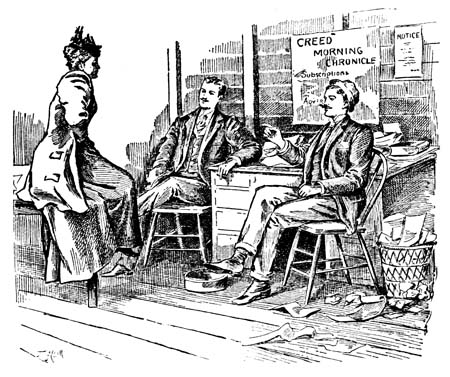 Woman speaking to two men