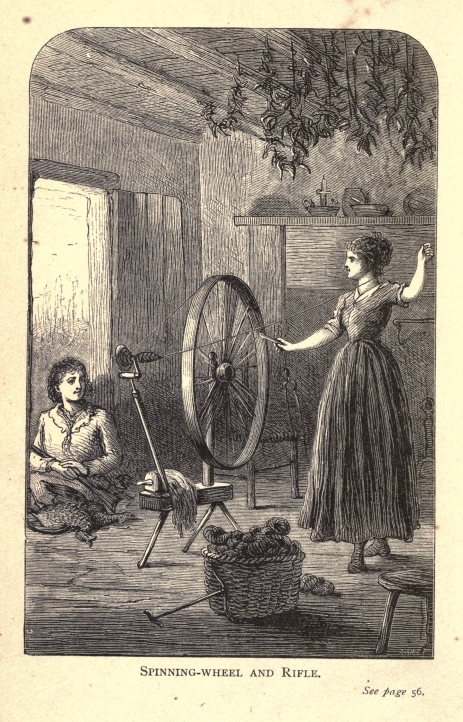 SPINNING-WHEEL AND RIFLE.  <i>See page 56.</i>