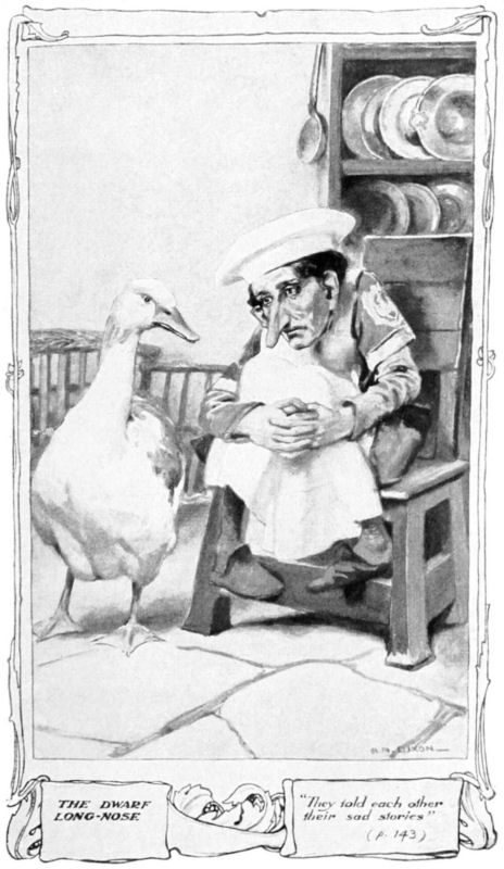 The goose and the dwarf sit talking