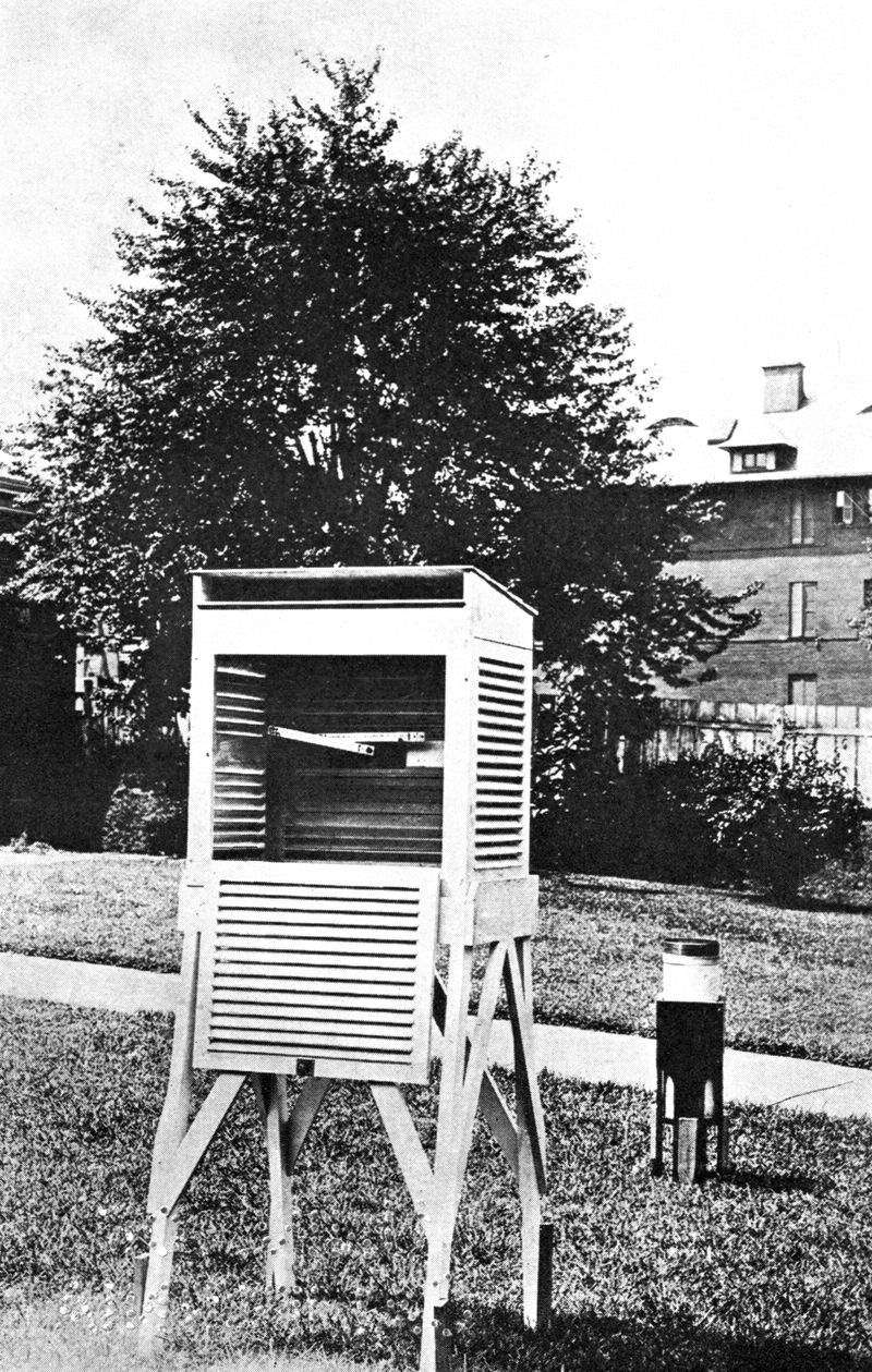 Raised box holding weather instruments