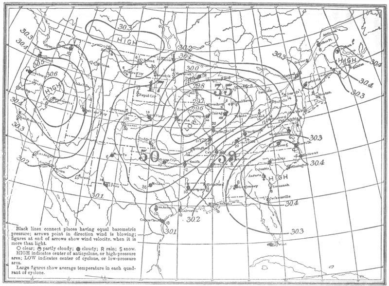 Barometric chart of a winter storm in the morning