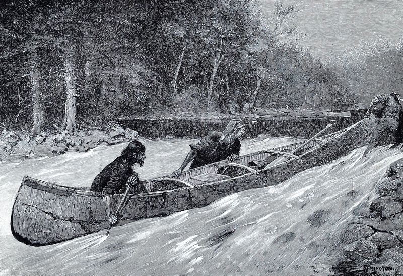 Canoe struggling in a river