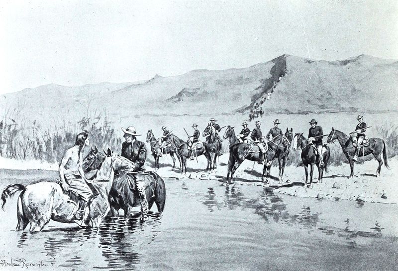 Troop of cavalry at a river