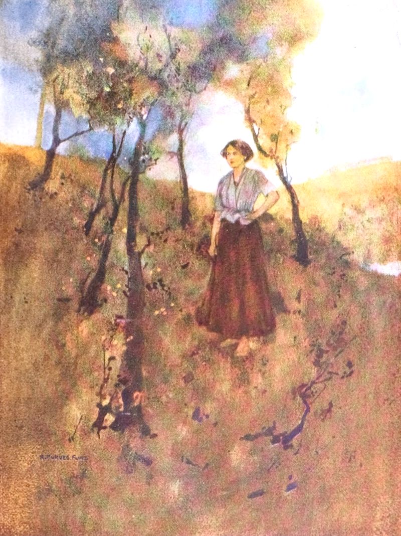 Young woman singing as she walks on a hillside