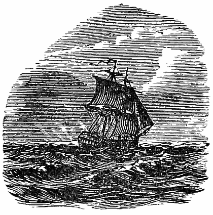 Sailing-ship at sea.