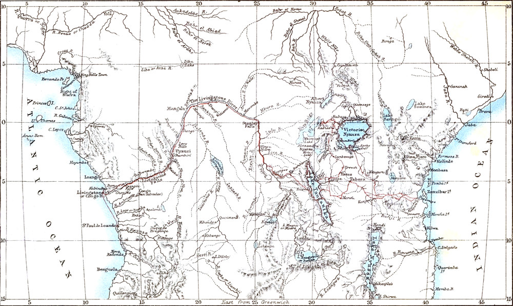 Karte der   Stanley-Expedition in Zentralafrika