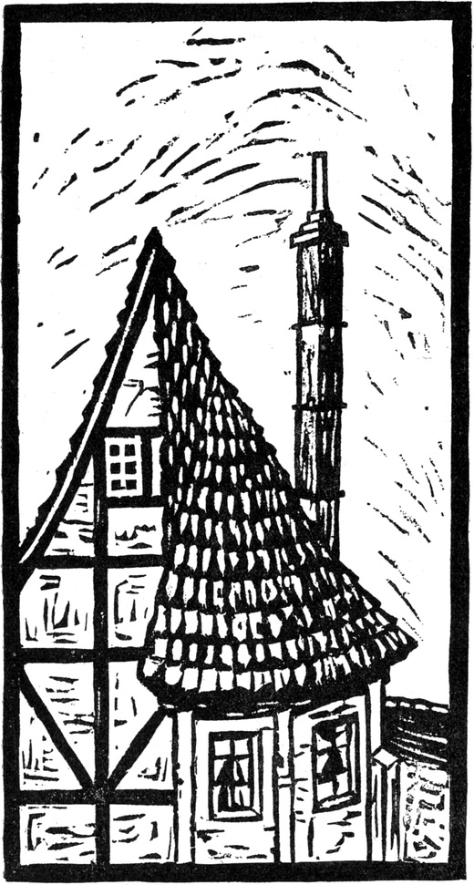 Vorderfront eines Hauses mit   überdachtem Erker