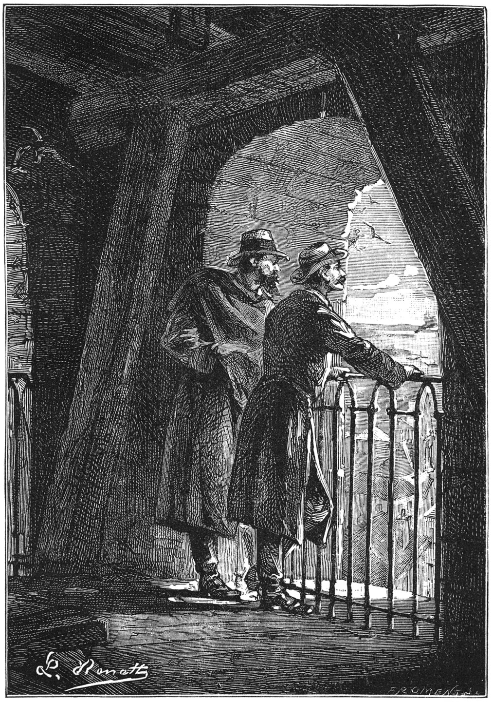 Sarcany en zijn makker namen den bode met de meest nauwkeurige oplettendheid waar. (Bladz. 19.)