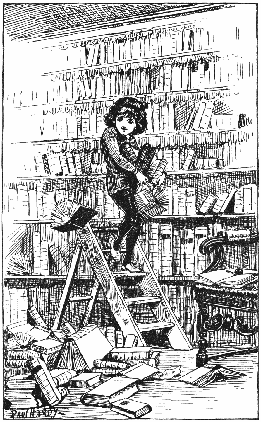 Bladz. 25. Vriend Jo begon zooveel boeken te grijpen als hij maar grijpen kon.