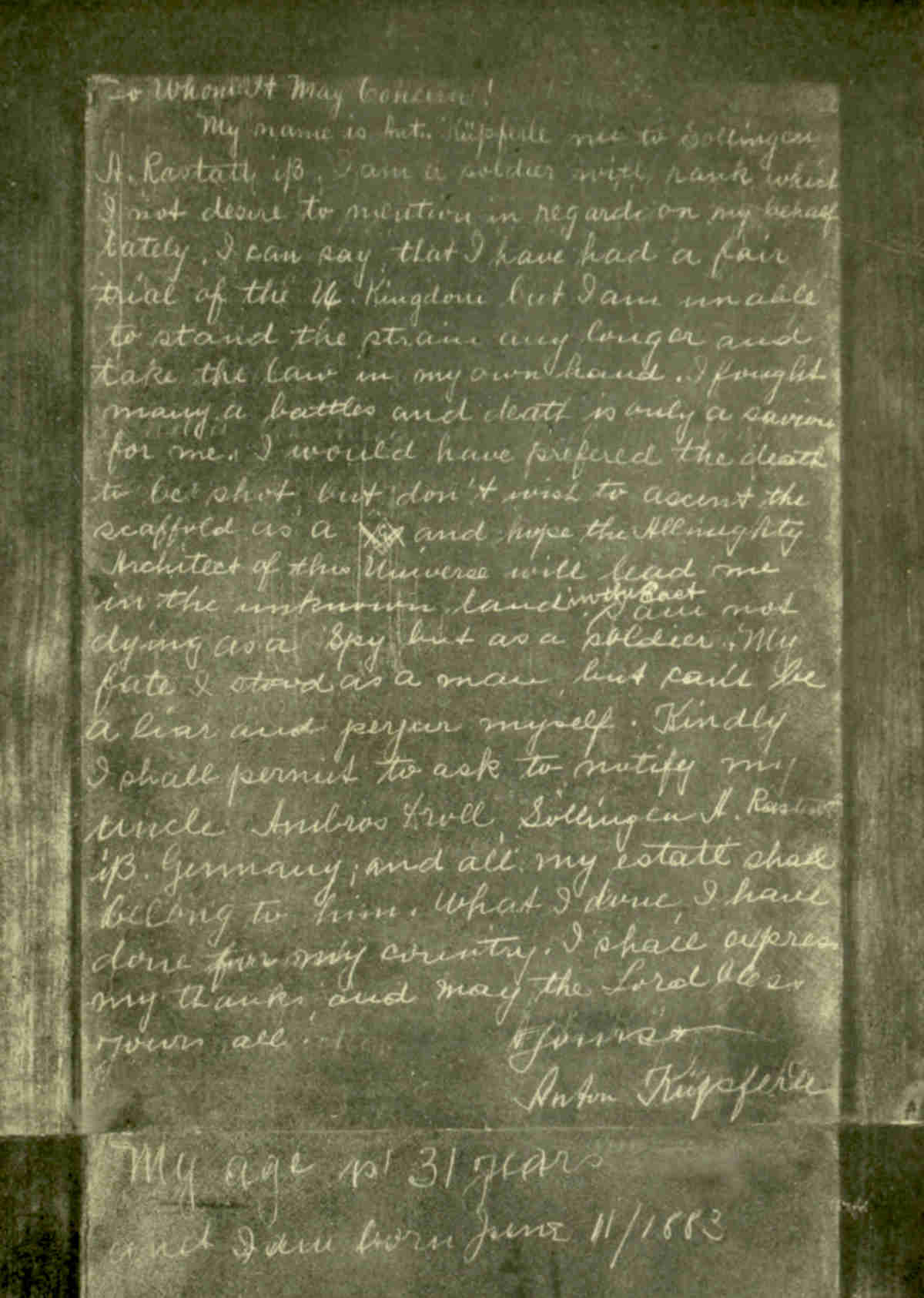 The Prison Slate on which Anton Kuppferle wrote his Last Message