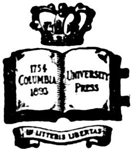 Crowned emblem showing an open book beneath a crown; the left page reads “1754 Columbia 1839,” the right page reads “University Press,” with a scroll below bearing a Latin motto.