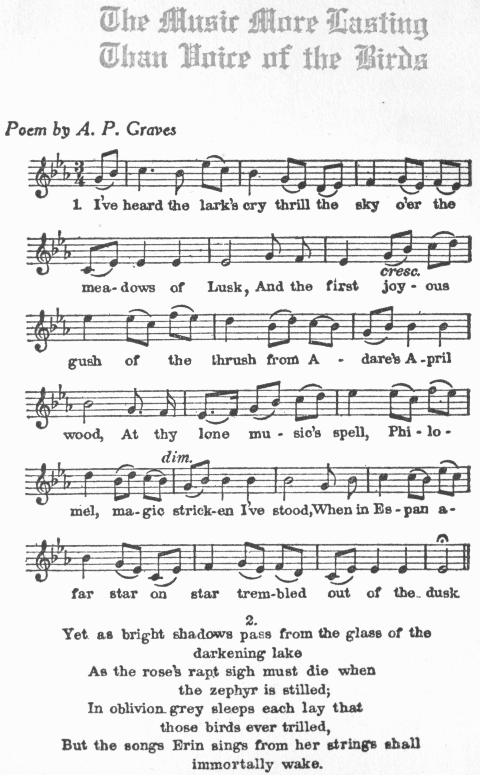 Musical score, The Music More Lasting Than Voice of the Birds