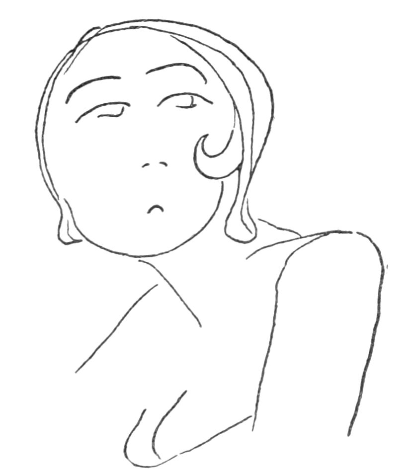 Sketch of face of woman with short hair.