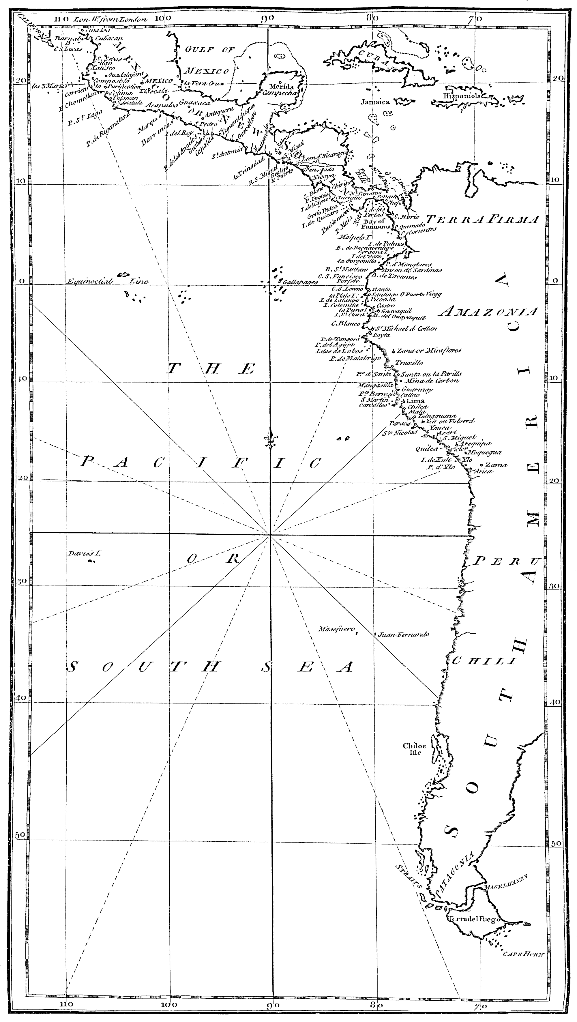 Map of Mexico and South America
