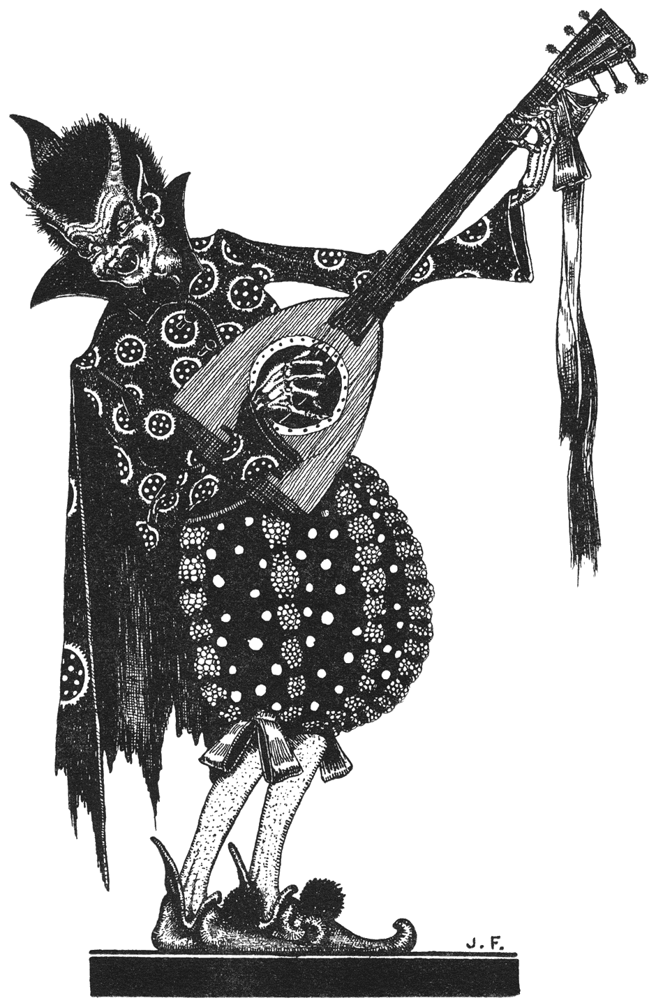 Snuf slaat een accoord aan op zijn guitaar.