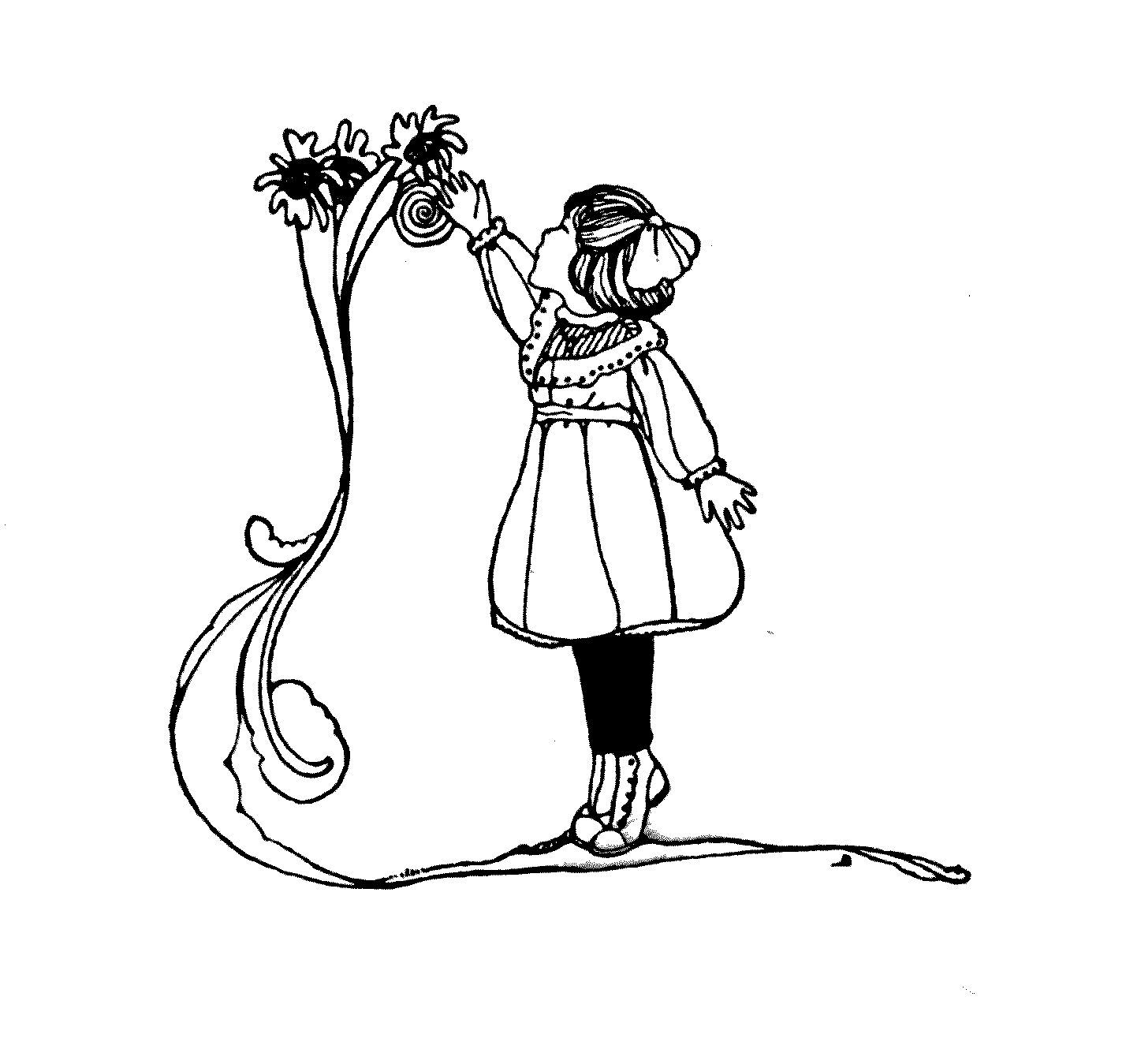 girl reaching for flowers