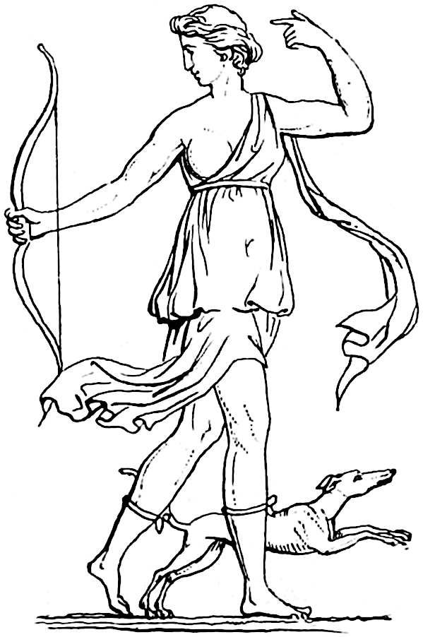 Diana in her usual hunting attire: Ancient gem
