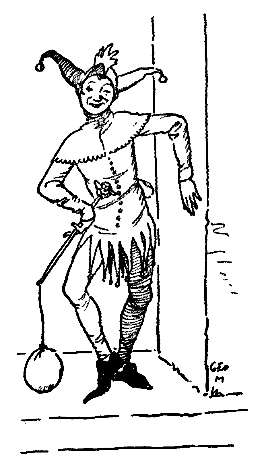 A drawing of a court jester.