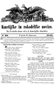 Kmetijske in rokodélske novice, 1843, 10, Janez Bleiweis, Franc Malavašiè