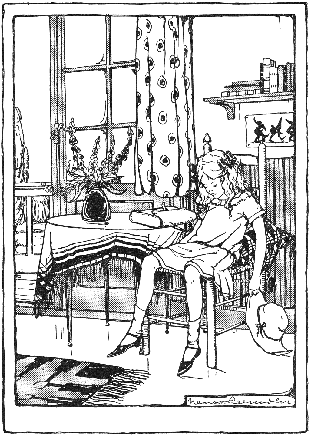 Boven op haar kamertje viel ze op een stoel neer en dacht na.