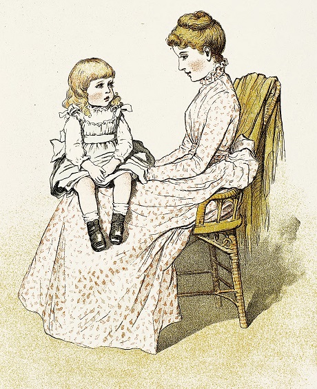 Little girl sits on her mother's lap