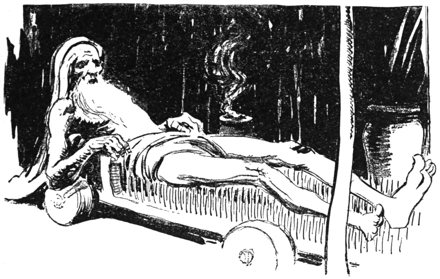 Sadhu reclining on bed of nails