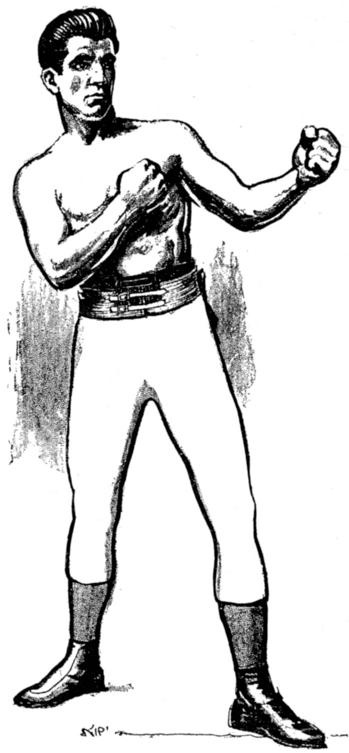 Full-length portrait of boxer in defensive stance