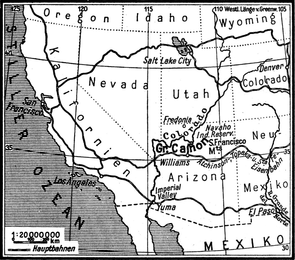 Übersichtskarte über die   Region des Grand Canyon