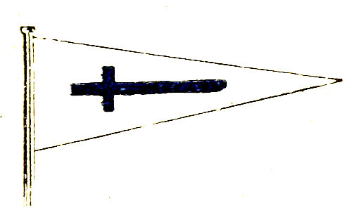 white pennant with a black cross lying along its length