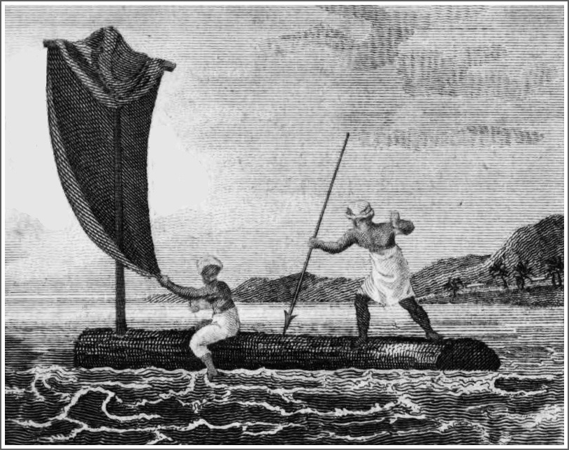 Fishermen on their treetrunk boat