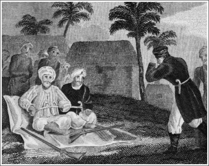 Belzoni offers salutation to the Scheik and Kadee