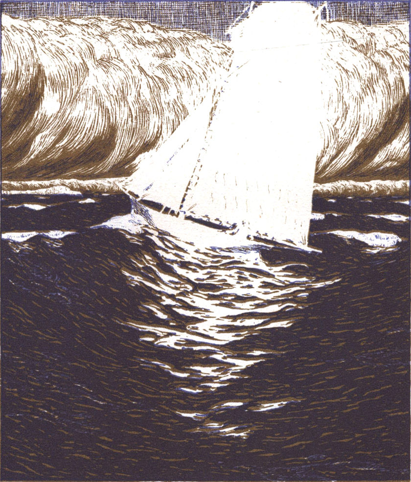 Ein Segelschiff mit weißen   Segeln auf dem Meer