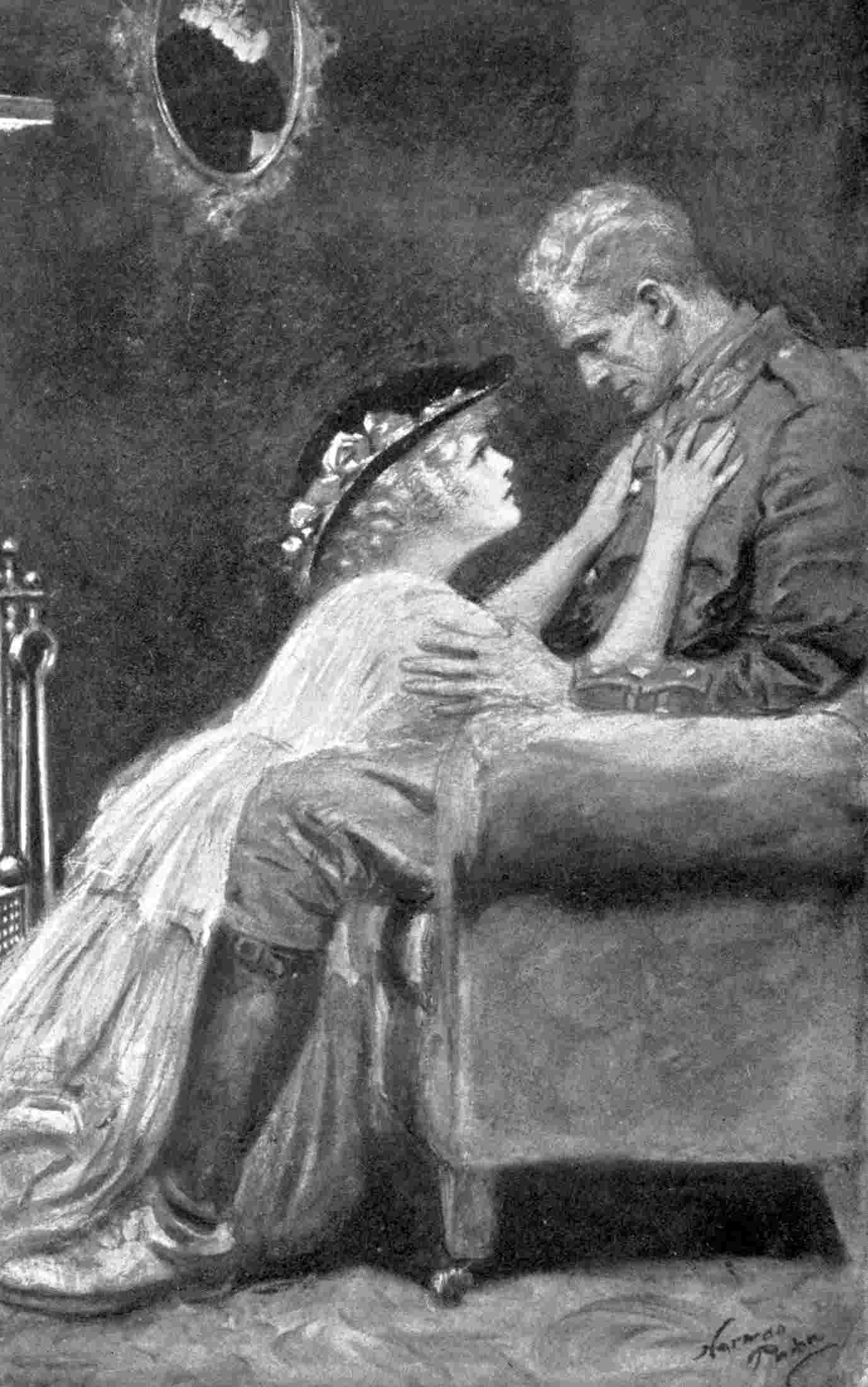 Woman kneels in front of man