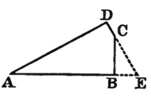 Triangle ABD with point C on side DB and external point E with dashed lines.