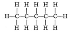 A chemical structural diagram showing a straight-chain hydrocarbon molecule with five carbon (C) atoms bonded in a row, each flanked by hydrogen (H) atoms above and below, consistent with pentane (C₅H₁₂).