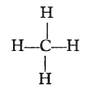 A chemical structural diagram showing a single carbon (C) atom bonded to four hydrogen (H) atoms in a cross arrangement — representing methane (CH₄).