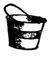 The drawing shows a small black-and-white bucket with a handle. There is a dark band around the middle.