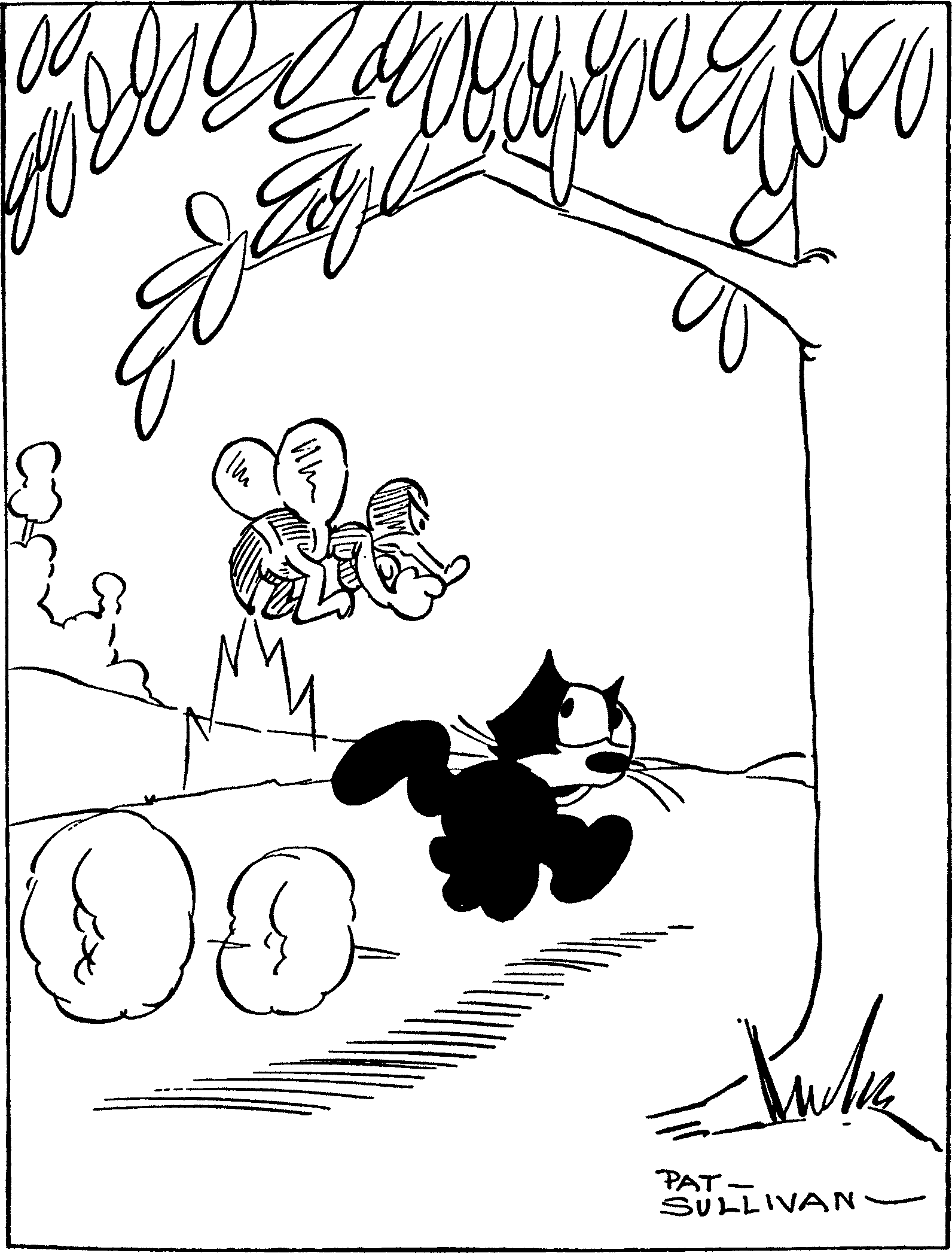 A cat being chased by a be