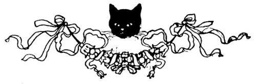 Decorative footer, cat head   above knotted ribbons