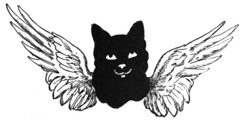 Decorative footer, cat   head with white angel wings