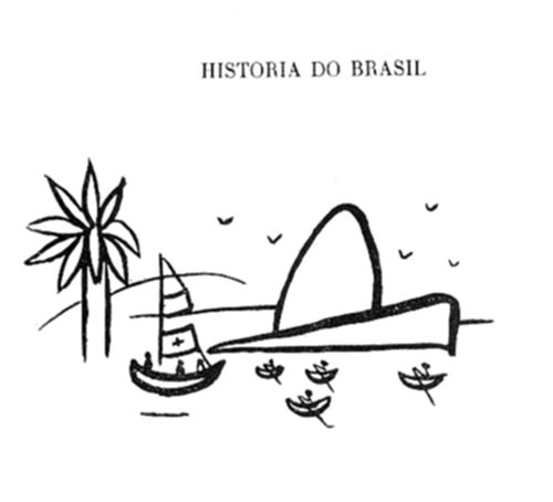Cena costeira estilizada com palmeira, barco à vela, pássaros e o icônico Pão de Açúcar do Rio de Janeiro ao fundo.