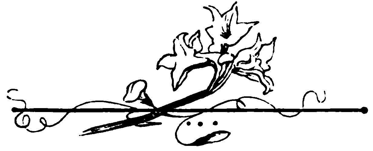 Flowers and a vine crossing a horizontal line.