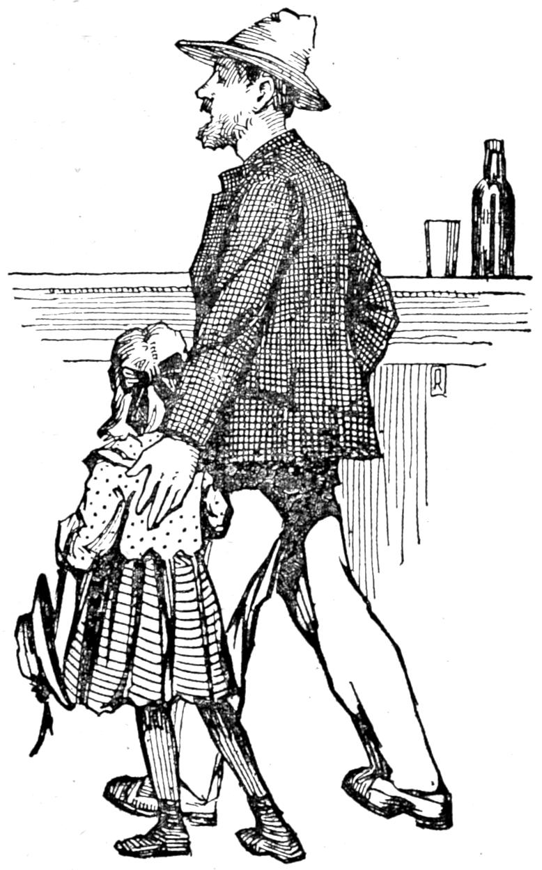 Father and daughter walking past the bar