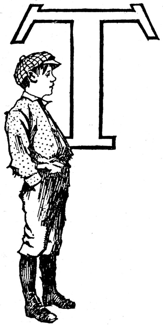 Capital T; boy with cap and hands in pockets