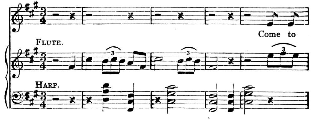 The beginning of a passage of music; the lyrics are the passage from the play beginning "He has lost what may not be found".
