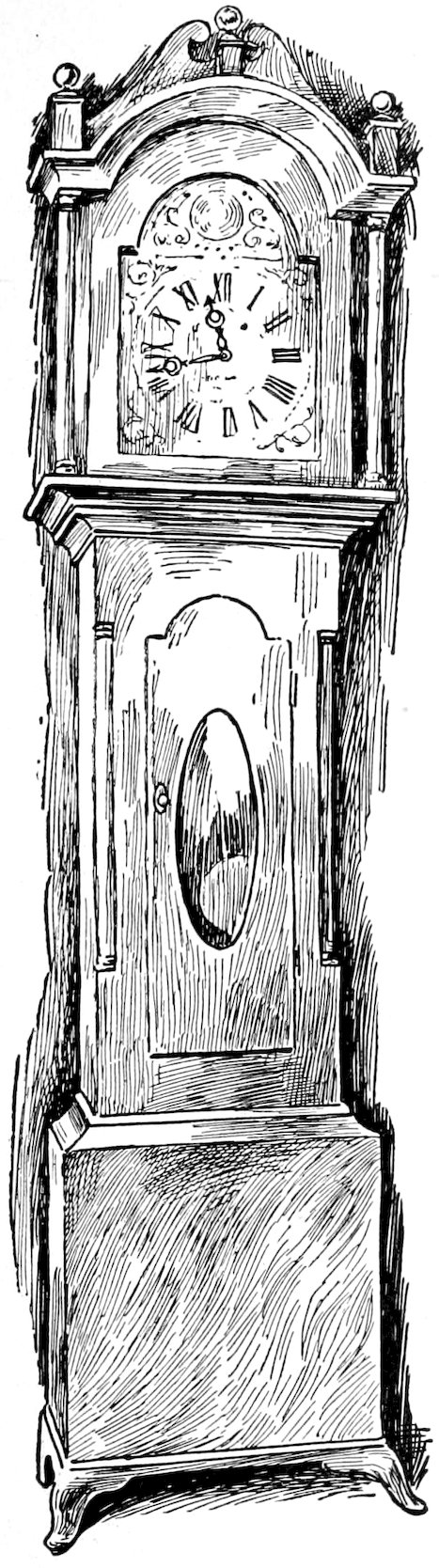 Grandfather clock with Roman numerals.