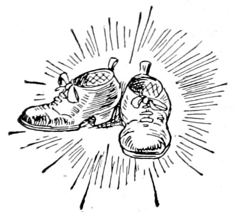 A pair of tied shoes surrounded by radiating lines.