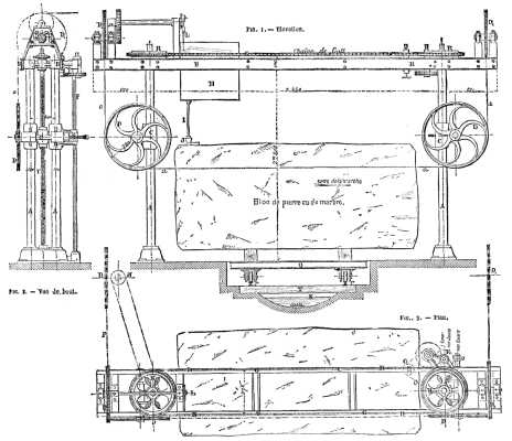  FIGS. 1, 2 and 3.—APPARATUS FOR SAWING STONE.