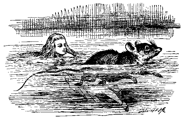 Alice with Mouse in pool of tears