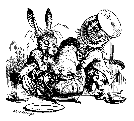 Hatter and Hare dunking Dormouse